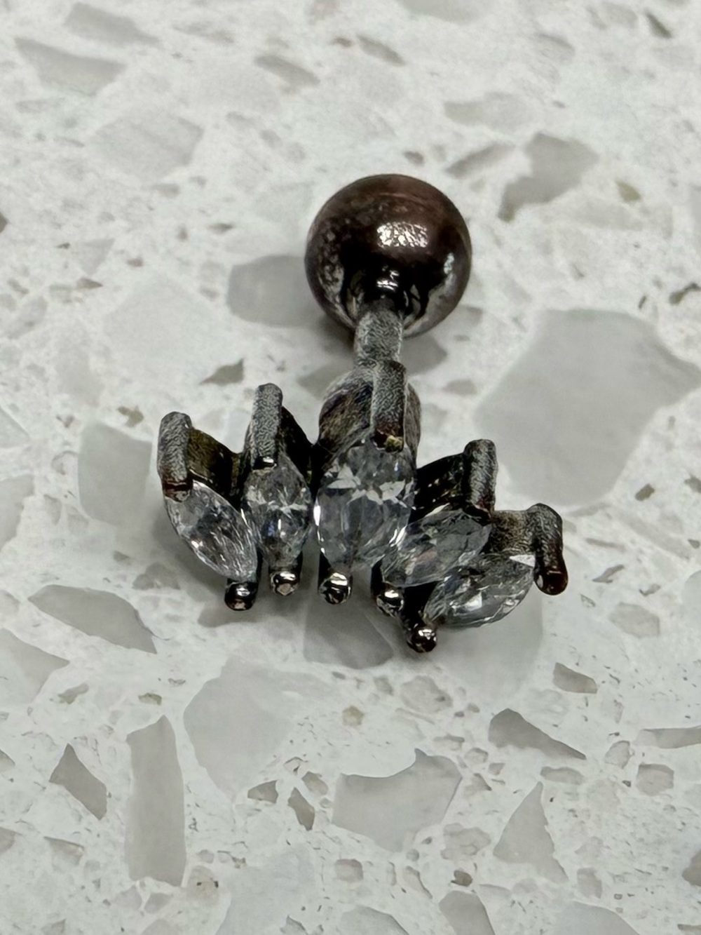 Sterling Silver Gray Crystal Ear Cartilage Stud